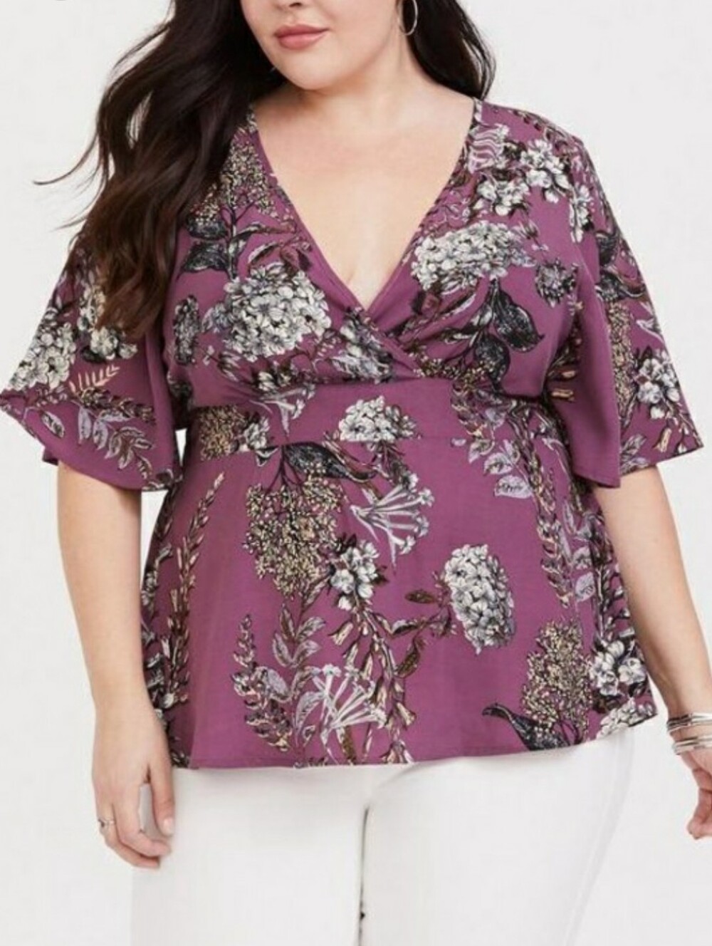 torrid Plum Floral Surplice Wrap Blouse Size 3X
